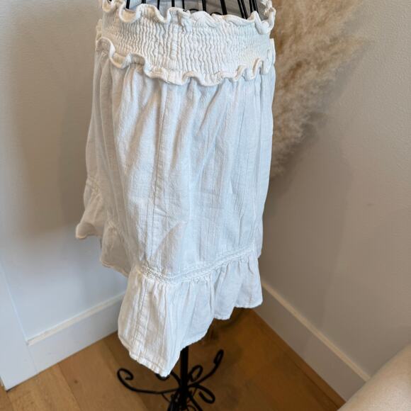Vero Moda White Cotton Smocked Waist Ruffle Mini Skirt Small - Picture 2 of 7